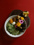 Lamb Kofta Bowl — koftas with dips, tabbouleh and roast cauliflower